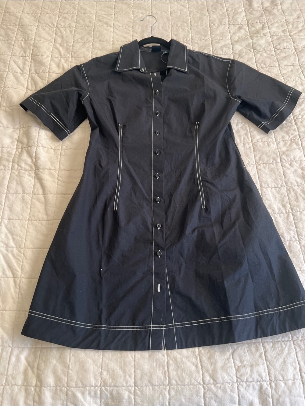Gap Black Contrast-Stitch Button-Front Shirt Dress
